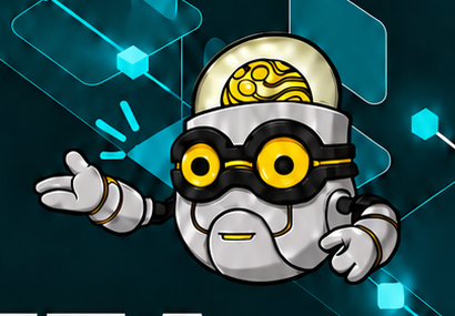 Mascotte AI circondata da connessioni luminose
